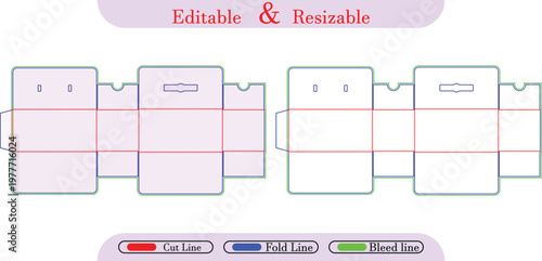 Packaging box template with cut, fold, and bleed lines