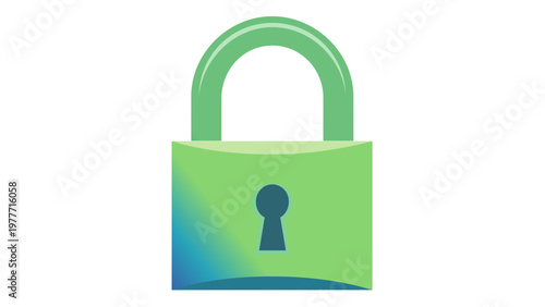 Vibrant blue and green gradient padlock vector icon illustration representing cyber security, digital data protection, privacy, and firewall safety for modern web and mobile app interfaces.