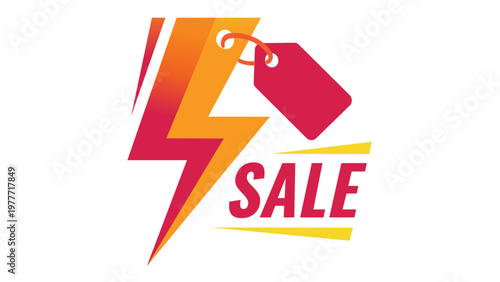 Flash sale vector icon featuring a vibrant lightning bolt with an attached price tag and bold sale text, ideal for e-commerce promotions, marketing campaigns, and discount offers illustration.