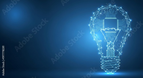 A digital lightbulb is formed by connecting dots, showcasing technology & innovation
