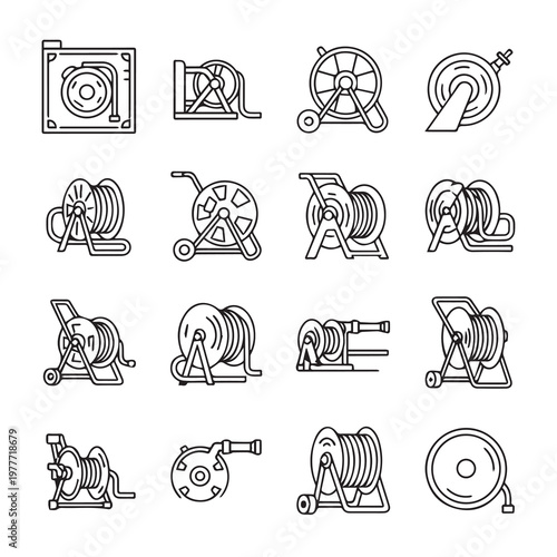 Set of garden hose reels on a white background vector illustration
