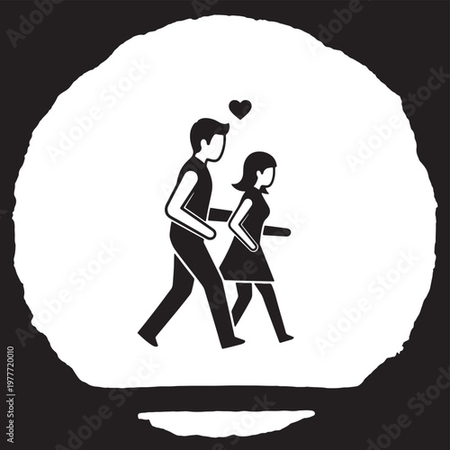 Silhouette illustration of a romantic couple walking together