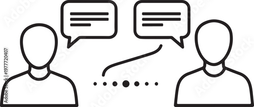 Two people chatting with speech bubbles and connection line icon