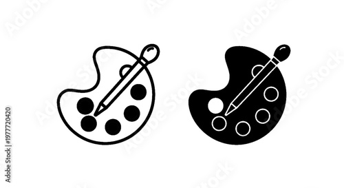 Vector illustration of artist palette with paintbrush icon set, creative design tools on a transparent background