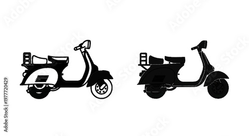 Vector illustration of vintage scooter silhouettes on a transparent background