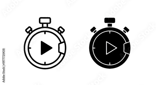 Vector illustration of stopwatch icon with play button symbol for time tracking and media playback on a transparent background