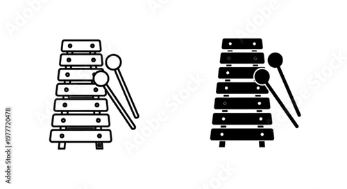 Vector illustration of xylophone icon set, musical instrument with mallets on a transparent background