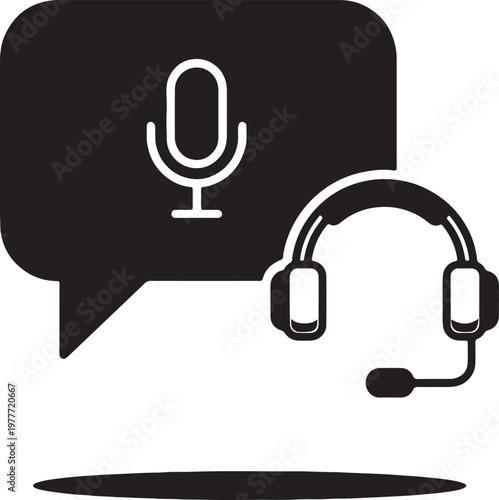Customer service support headset chat icon with customer, microphone