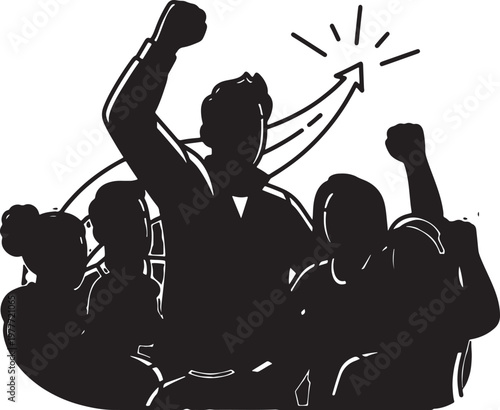 Silhouette group celebrating success and growth achievement