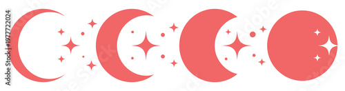 moon and sparkling starlight illustration set featuring crescent, half, and full moon shapes with star symbols, magical night sky concept, modern vector