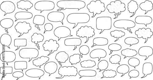 Set of handdrawn speech bubbles and thought balloons, comic style design elements