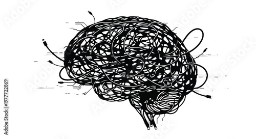 chaotic scribble brain mind map concept