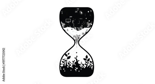 black and white hourglass with sand falling
