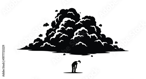 man under heavy cloud burden stress
