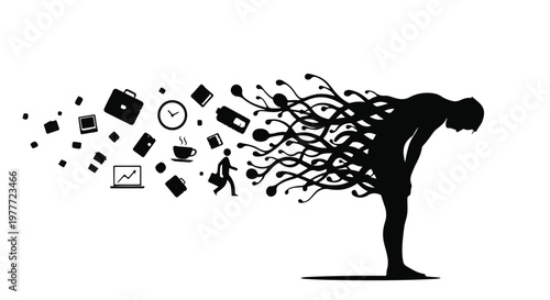 overwhelmed businessperson with chaotic thoughts and tasks