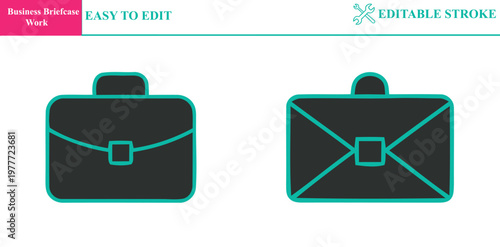Business briefcase work icon easy to edit graphic design element with editable stroke and clean lines representing professional activity or employment for career concepts and job opportunities.