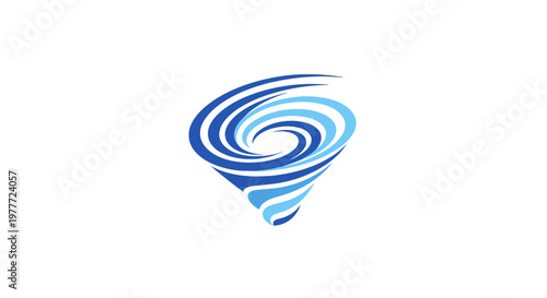 a blue swirl logo on white background.