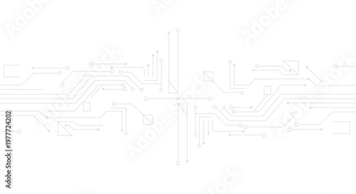 Circuit board pattern with lines and shapes.