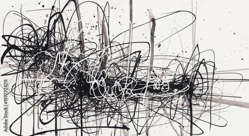 Abstract Black and White Ink Splatter and Scribble Art