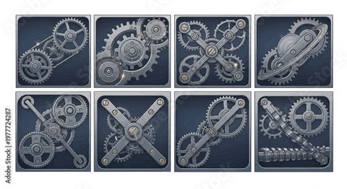 Abstract Mechanical Gears Collage: Industrial Design, Technology, and Engineering Concepts