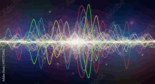 Abstract Sound Waveform Visualization with Colorful Ripples and Glowing Center