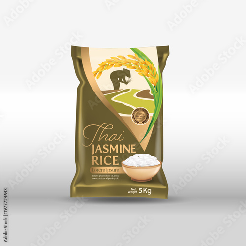Rice Package Mockup Thailand food Products, vector illustration