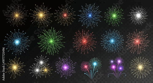 Colorful Fireworks Explosions on Dark Textured Background