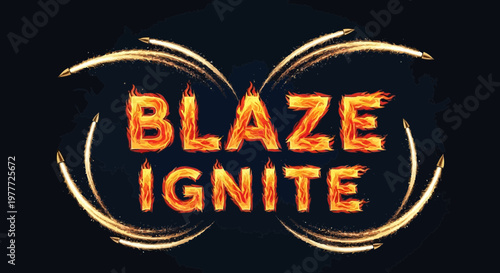 Blaze Ignite Text Effect: Fiery Letters with Sparking Trails on Dark Background