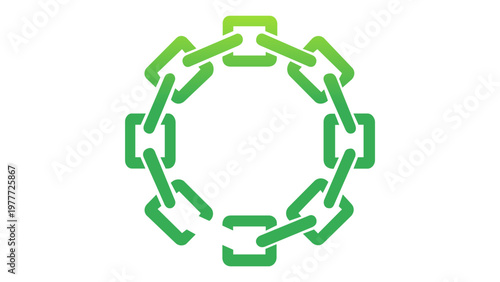 Green blockchain technology vector icon illustration featuring a circular chain of interconnected square blocks. Ideal for decentralized apps, crypto finance, data security, and digital network.