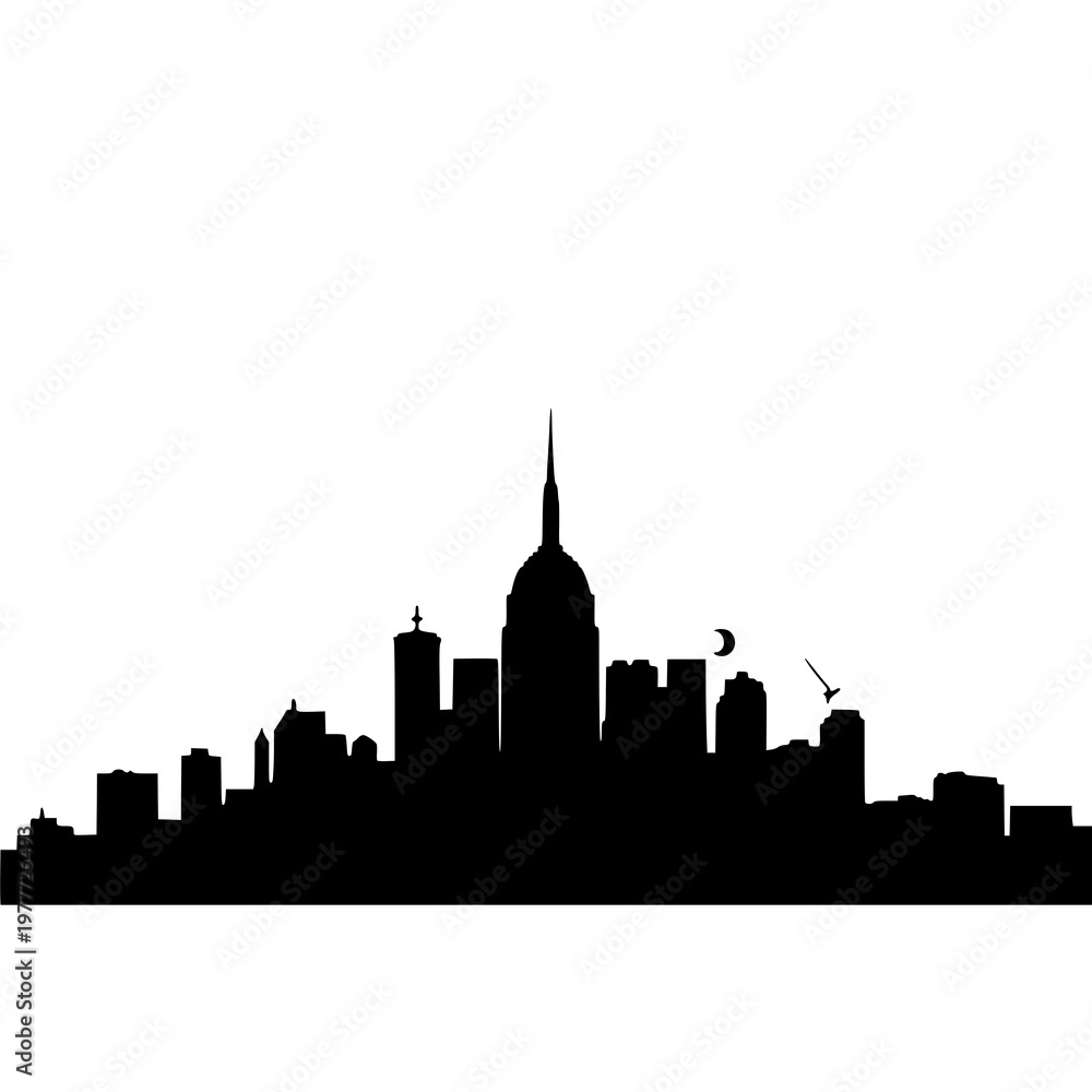 Obraz premium Solid black cityscape vector silhouette icon design.