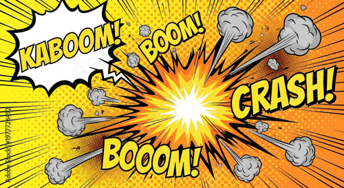 Explosion Comic Book Style "BOOM!" "KABOOM!" "CRASH!" Sound Effects