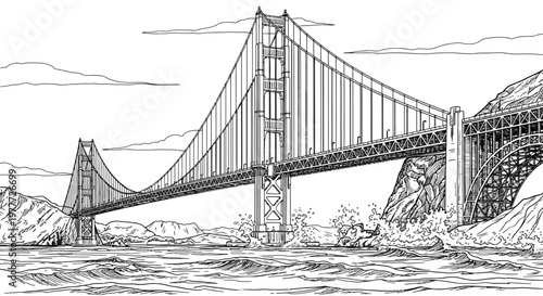Golden Gate Bridge Drawing Black and White Sketch