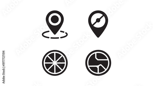 Navigation Icons Set Black Minimal GPS Map Location Pin Compass Direction UI Symbols for Travel Tracking