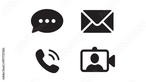 Communication Icons Minimal Black Set for Messaging Chat Email Phone and Digital Interaction