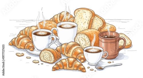 Morning Coffee and Fresh Croissants: A Delicious Breakfast Spread