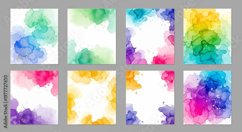Vibrant Watercolor Splash Backgrounds Set - Abstract Colorful Ink Blots for Design