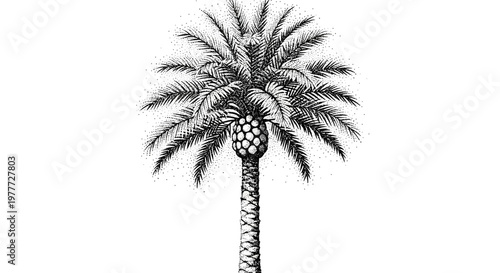 Vintage Palm Tree Illustration with Fruit Cluster