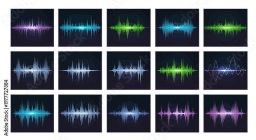 Sound Waveforms: Abstract Digital Audio Visualizations in Various Colors