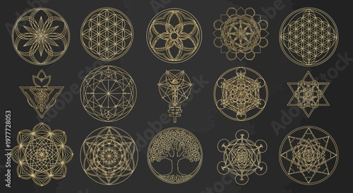 Sacred Geometry Symbols Collection: Flower of Life, Tree of Life, Metatron's Cube