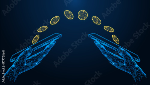 Exchange of virtual income. Transfer of digital money between smartphones. The concept of continuous movement of money, financial exchange, online payments and money management.
