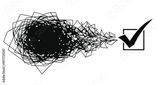 black scribbles transforming into a verified checkmark