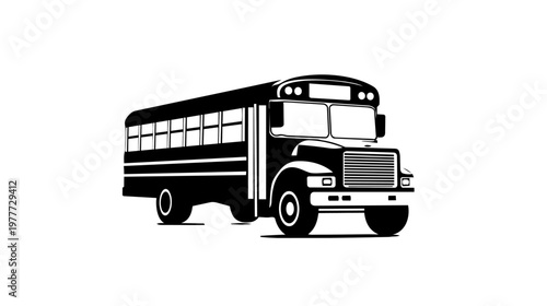 Vector illustration of a school bus parked in a simple urban setting