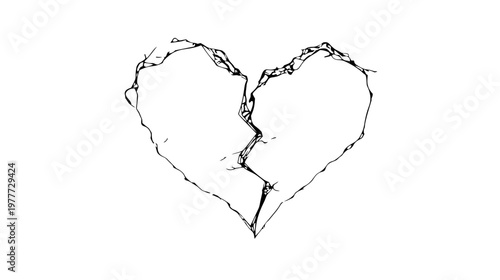 Broken heart design with cracks showing emotional pain or loss in vector format