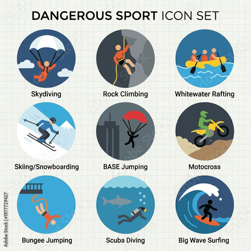 Diverse collection of vector icons representing various extreme and dangerous sports activities