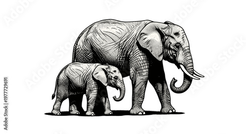 Realistic illustration of two elephants walking together in nature