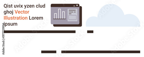Data management, business analysis, online platforms, website design, digital tools, cloud services. Interface with chart and cloud graphic. Business analysis and online platforms concept