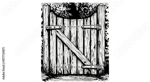 Old wooden gate with weathered planks and rustic charm