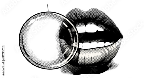 Closeup of lips with magnifying glass