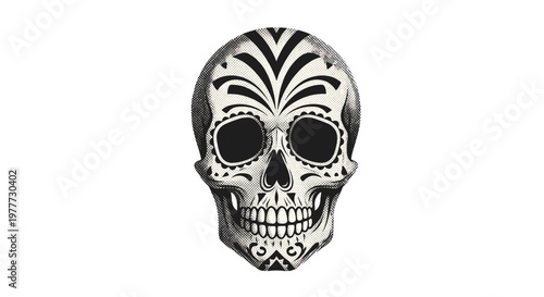 Decorative sugar skull with intricate black and white patterns
