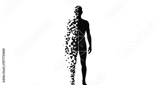 Disintegrating man silhouette with particles